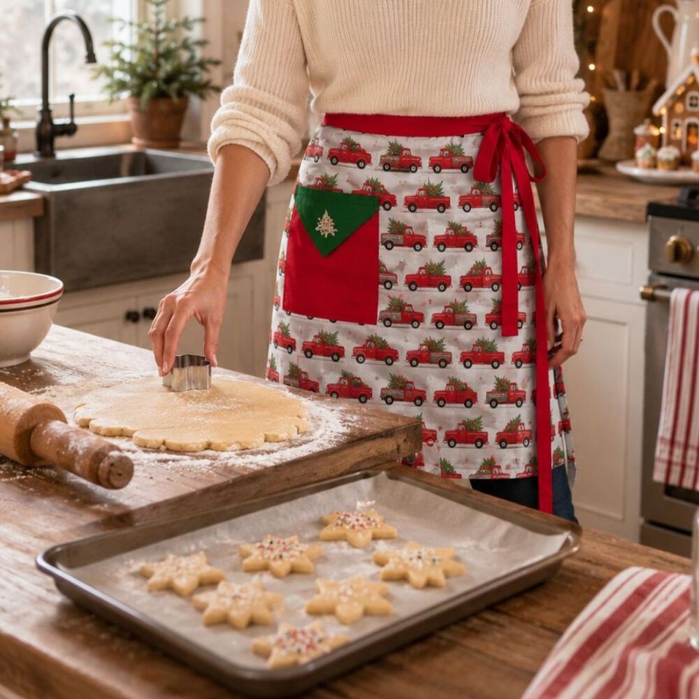 1990s Vintage Handmade Christmas Truck Apron Cottagecore Retro Kitchen Cottage